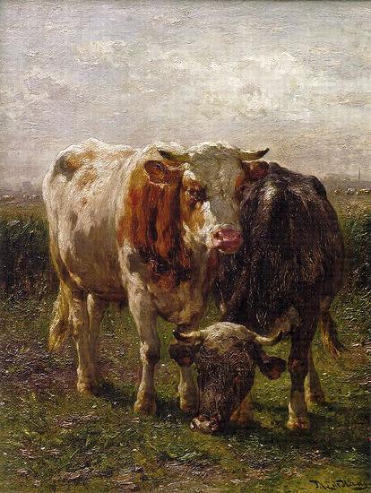 Johannes Hubertus Leonardus de Haas Bull and cow in the floodplains at Oosterbeek china oil painting image